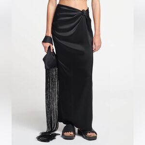 Nanushka knotted slip satin skirt in black - XS